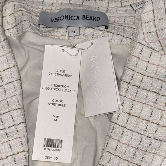 NWT Veronica Beard DIEGO DICKEY JACKET
COLOR IVORY MULTI Tweed Dickey Size 14 - Picture 14 of 16